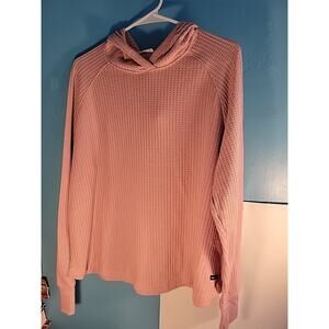 Calvin Klein Jeans Womens Pink Waffle Knit Pullover Hoodie Sweater Size XL